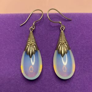 💛 Vintage 925 Moonstone Filigree Drop Earrings